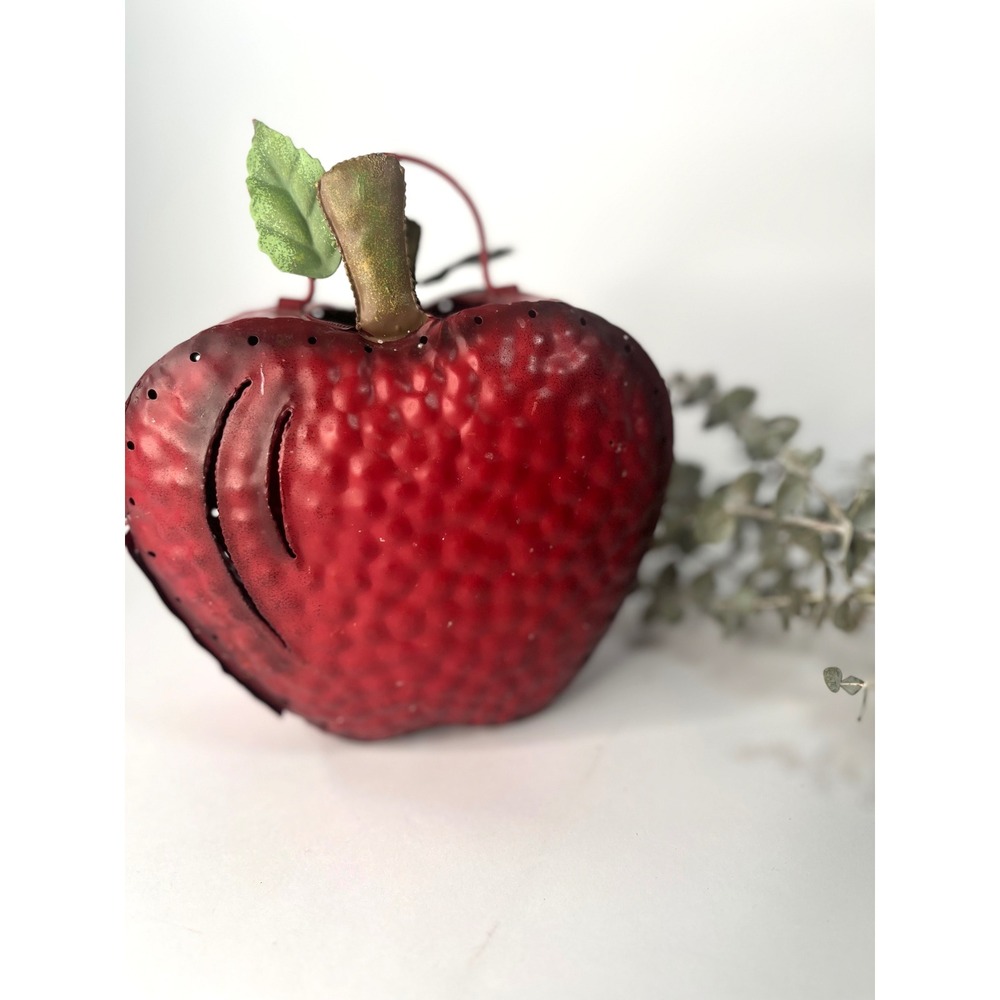 Home Interiors Decorative Die Cut Red Apple Metal Votive Candle Holder Cottage